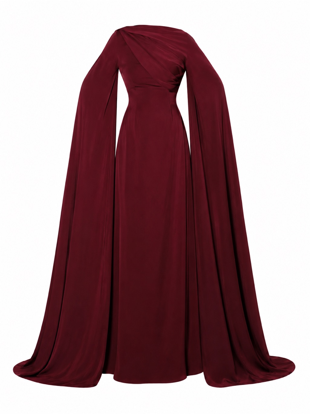 New Nwt Khanums Korello Satin Cape Sleeve Maxi Dress Red Burgundy — image 3 of 8